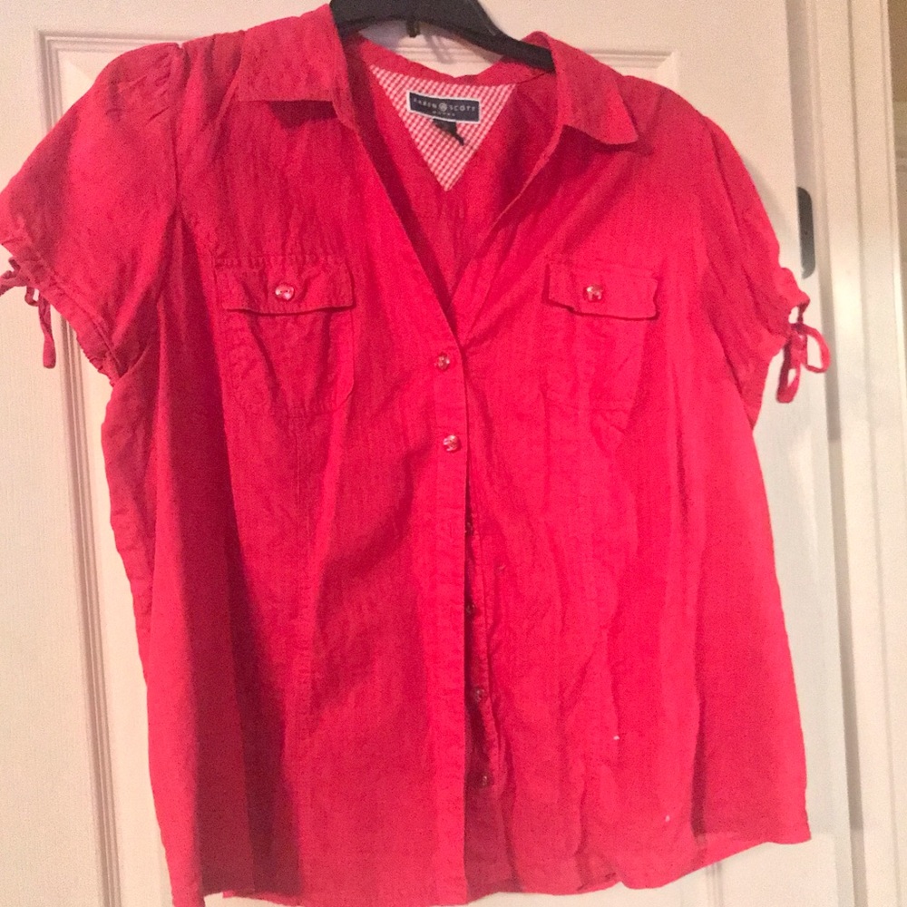 Karen Scott red blouse with tie sleeve, 2X